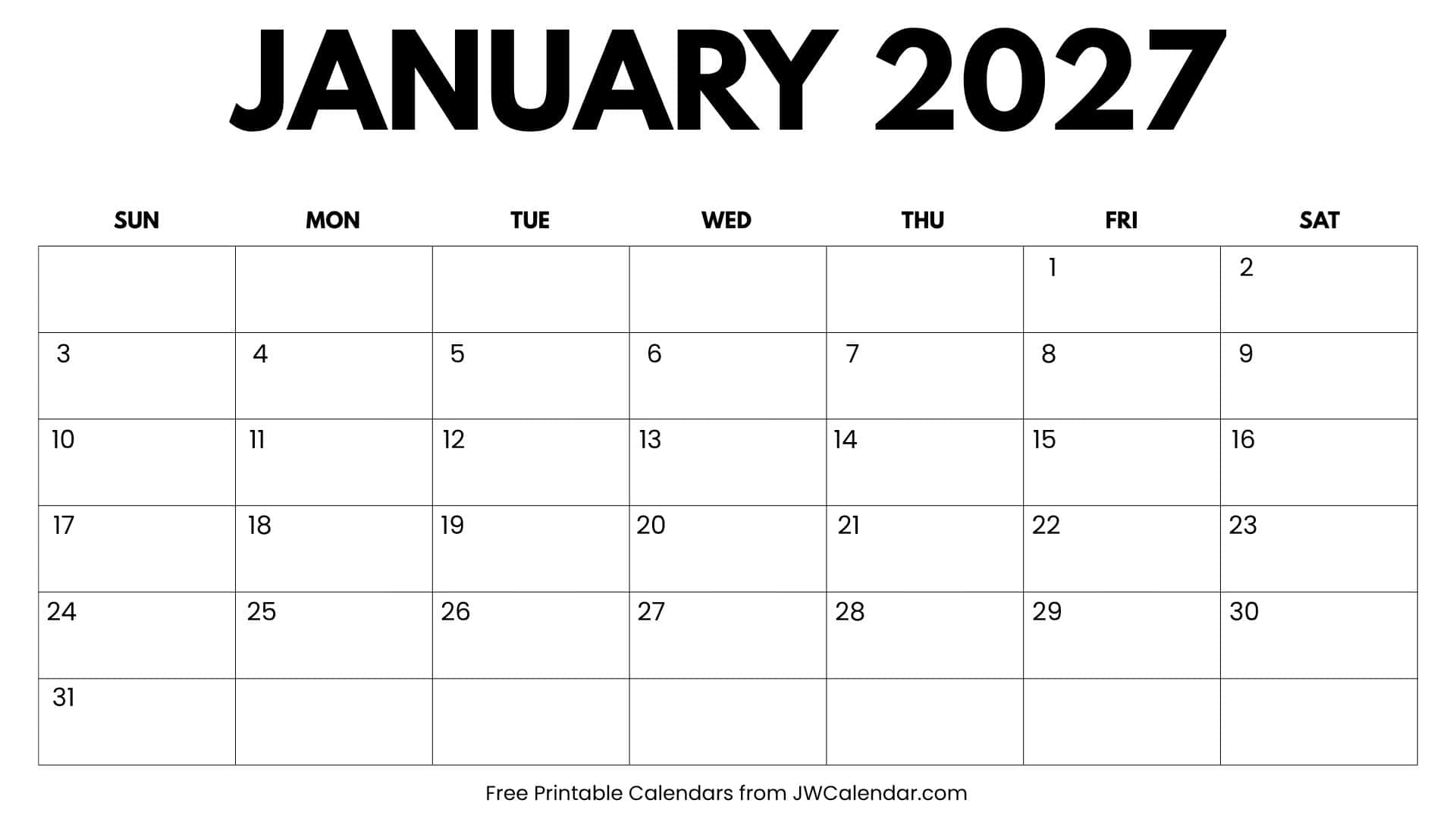 January 2027 Calendar January 2027 Calendar