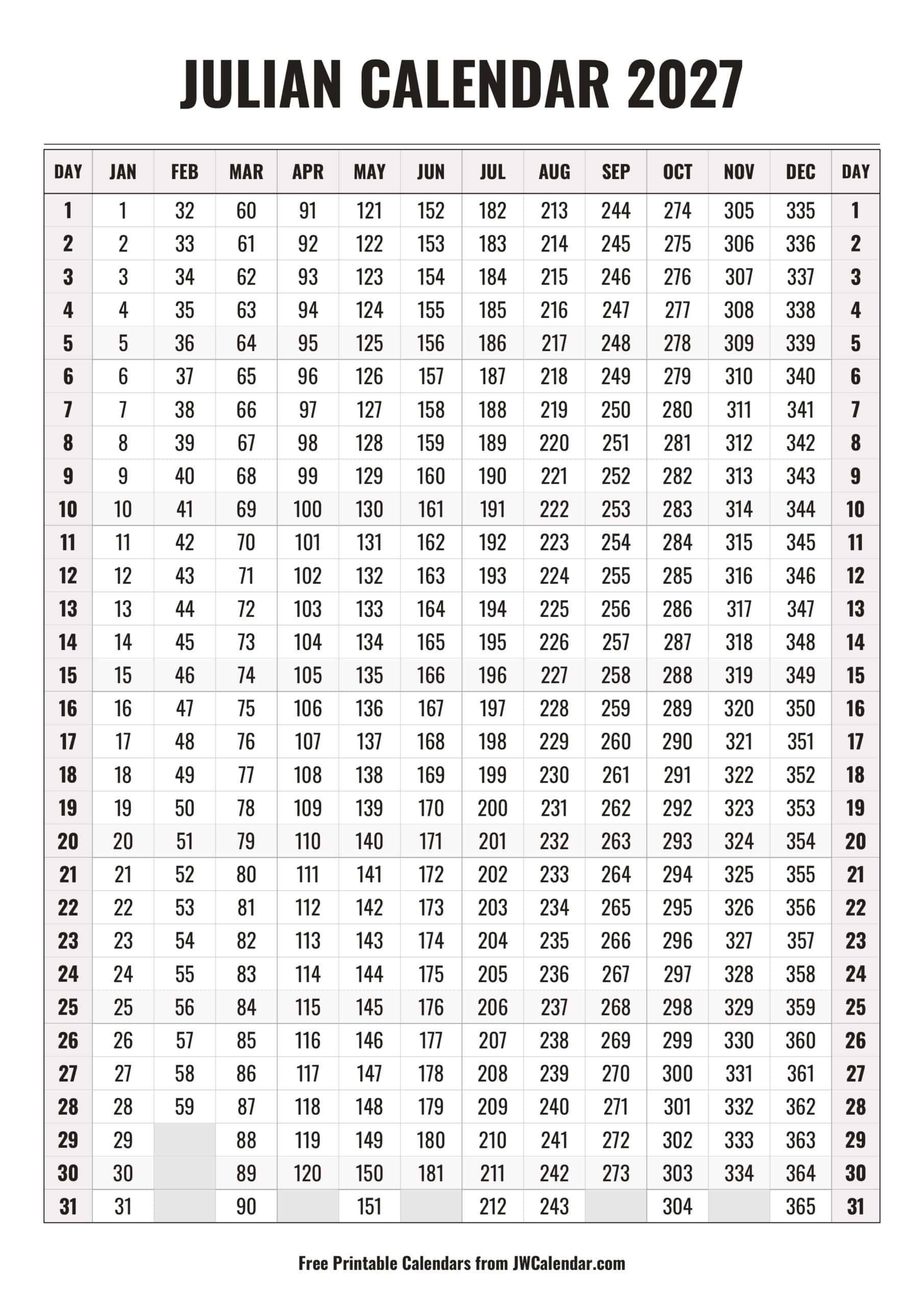 Julian Calendar Printable Julian Calendar Printable