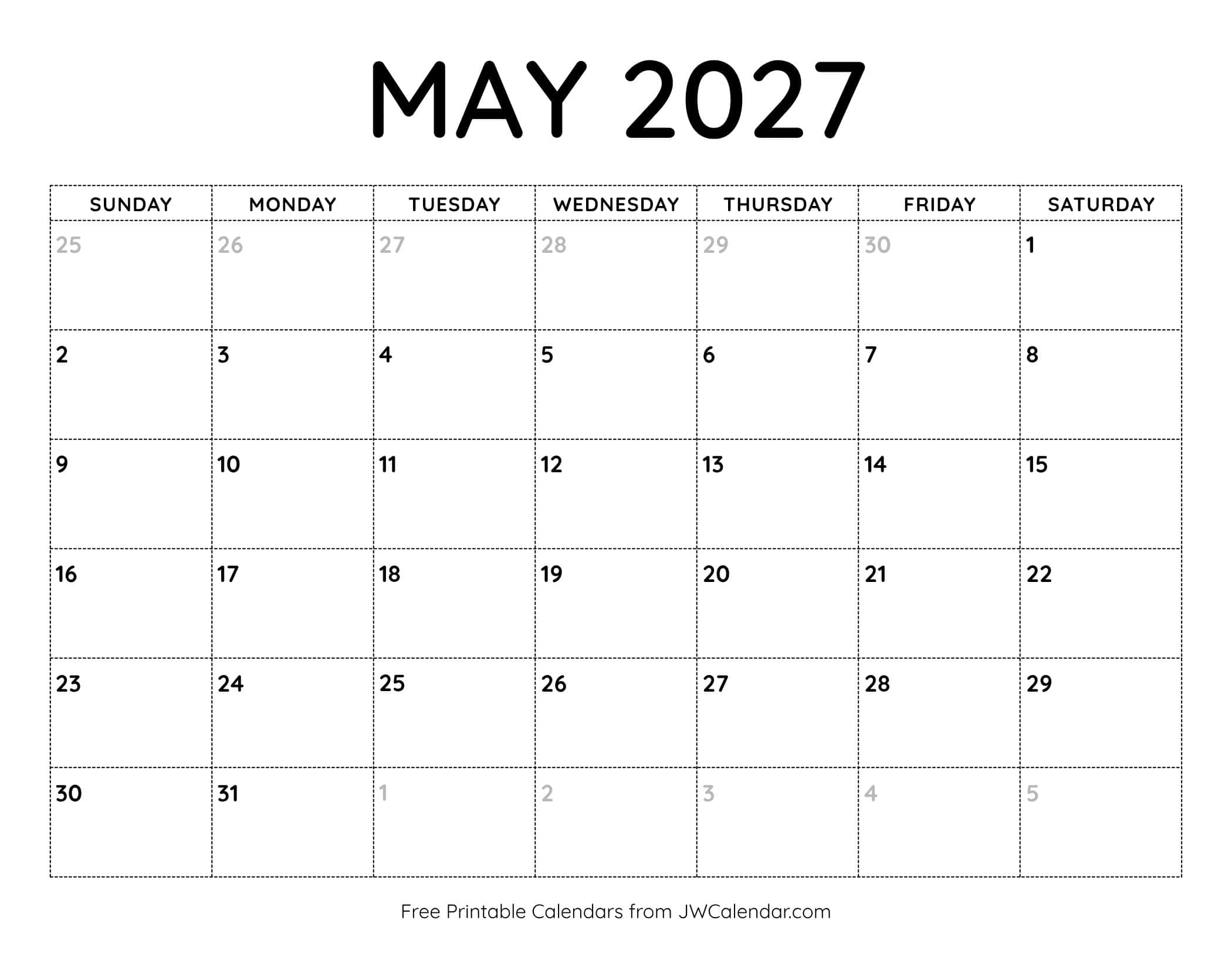 May 2027 Calendar Printable May 2027 Calendar Printable