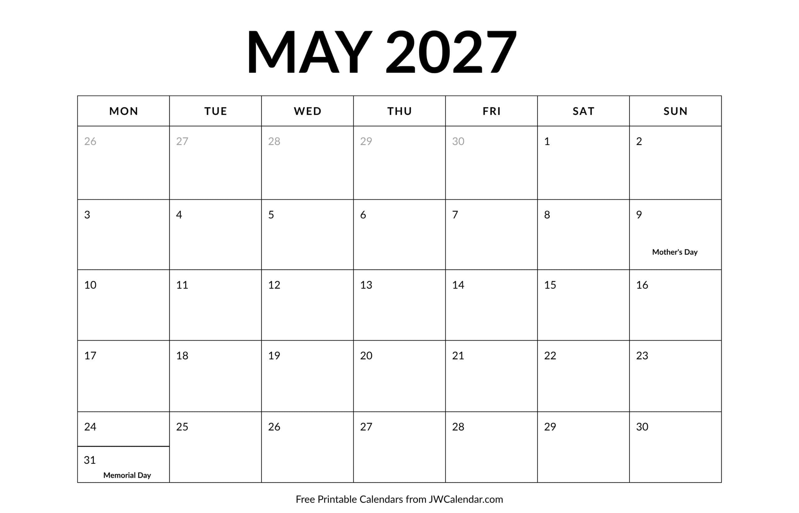 May 2027 Calendar with Holidays May 2027 Calendar with Holidays scaled