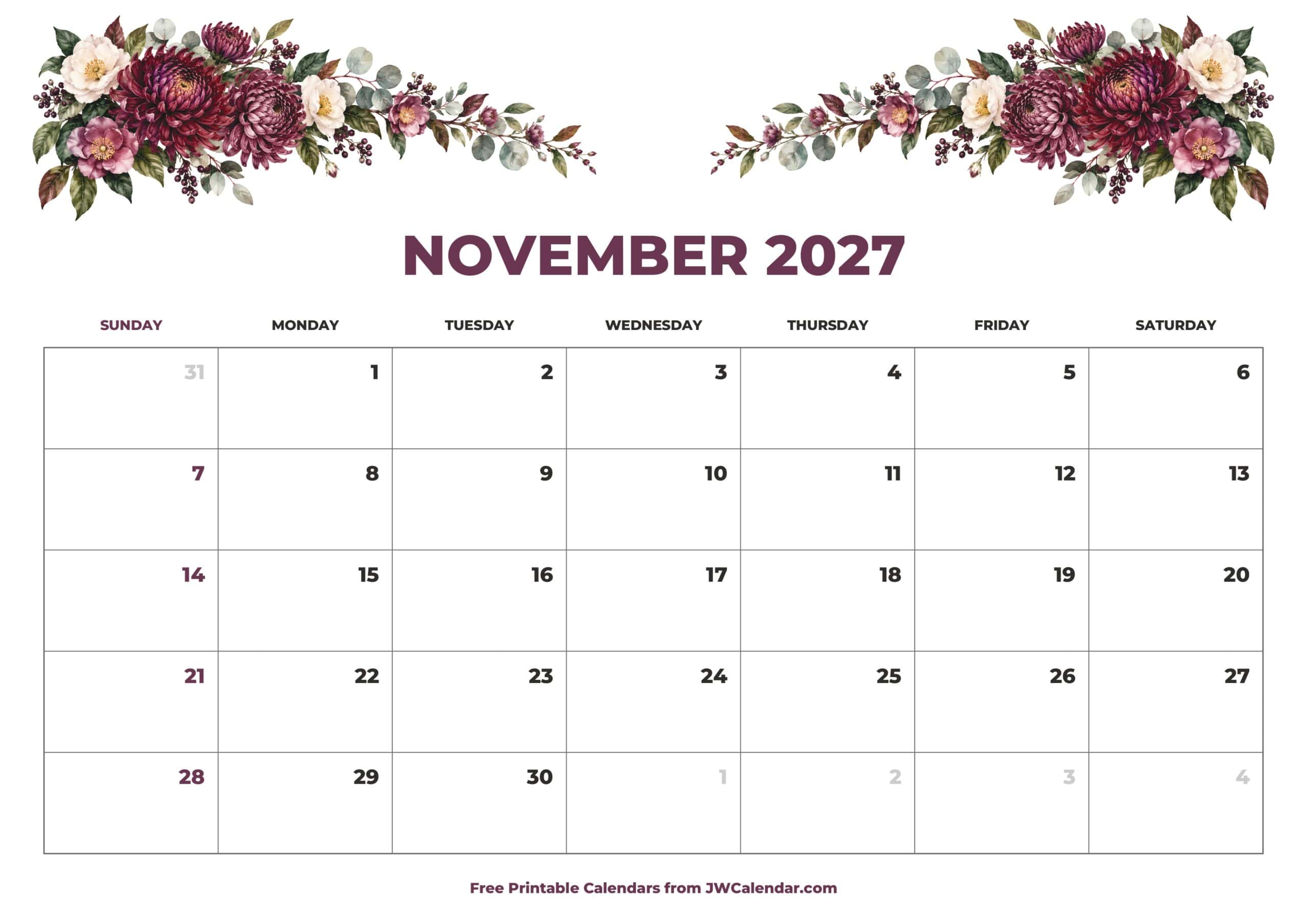 November 2027 Floral Calendar November 2027 Floral Calendar scaled