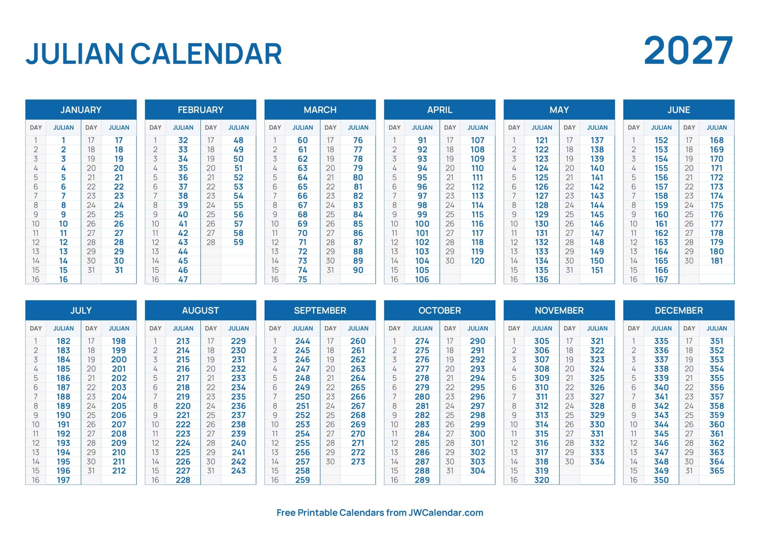 Printable Julian Calendar 2027 Printable Julian Calendar 2027