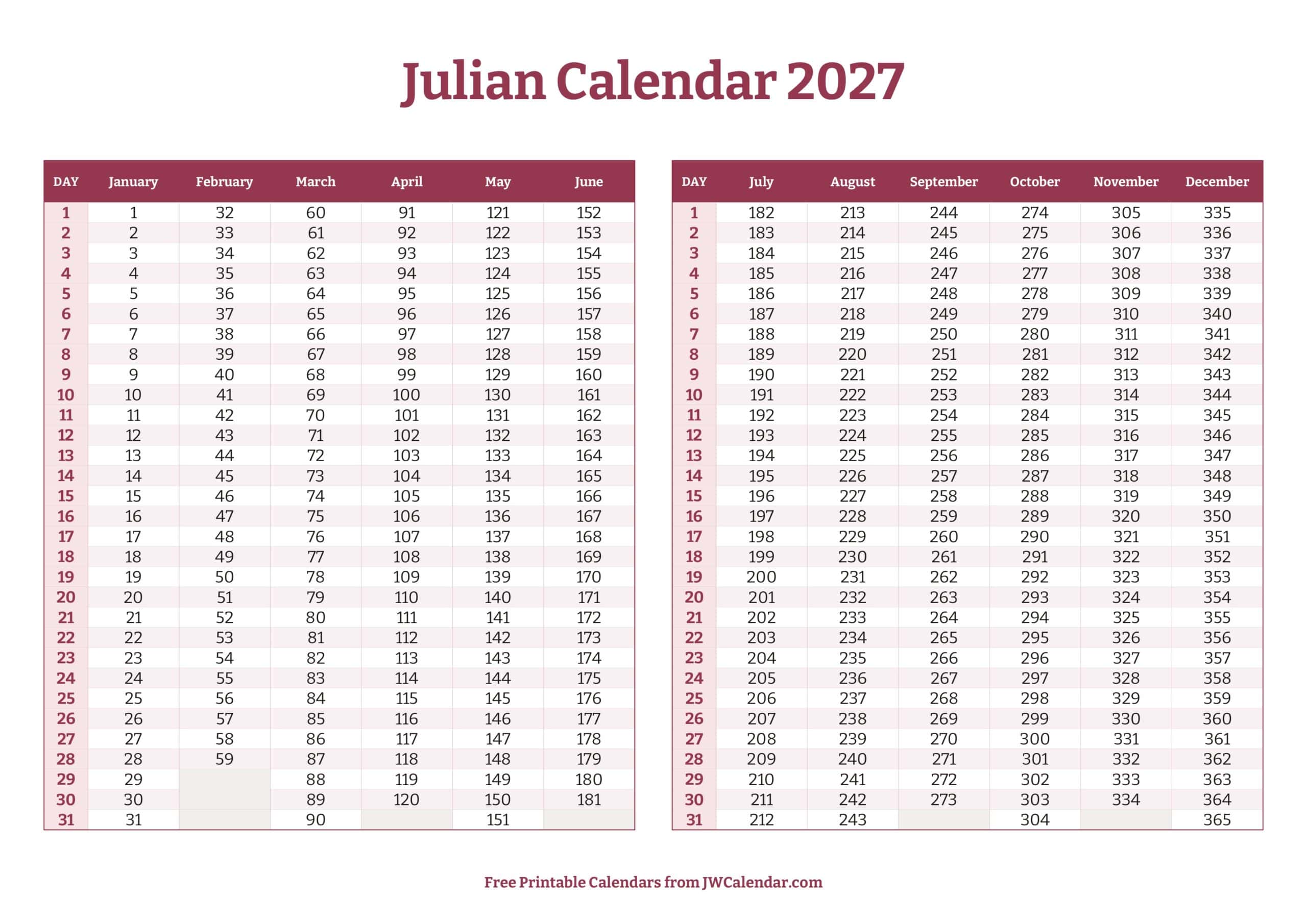 Printable Julian Calendar Printable Julian Calendar